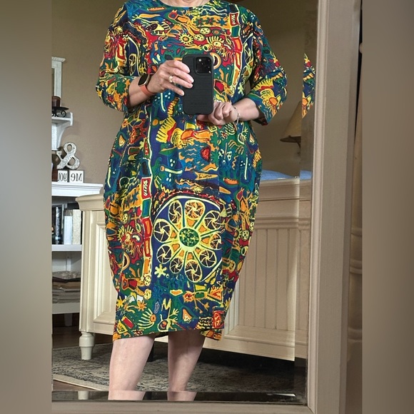 Amato Rizzi | Blue & Green Abstract Geo Oversize Shift Dress, Large - Picture 3 of 9